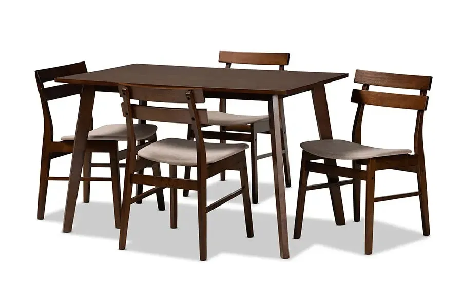 Homer Light Beige Fabric Upholstered/Walnut Brown Finished Wood 5pcs Dining Set, Rectangular Table top