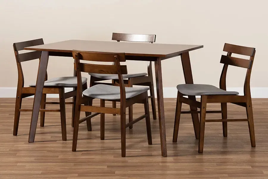 Homer Light Grey Fabric Upholstered/Walnut Brown Finished Wood 5pcs Dining Set, Rectangular Table top