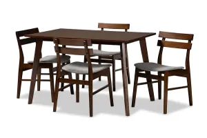 Homer Light Grey Fabric Upholstered/Walnut Brown Finished Wood 5pcs Dining Set, Rectangular Table top