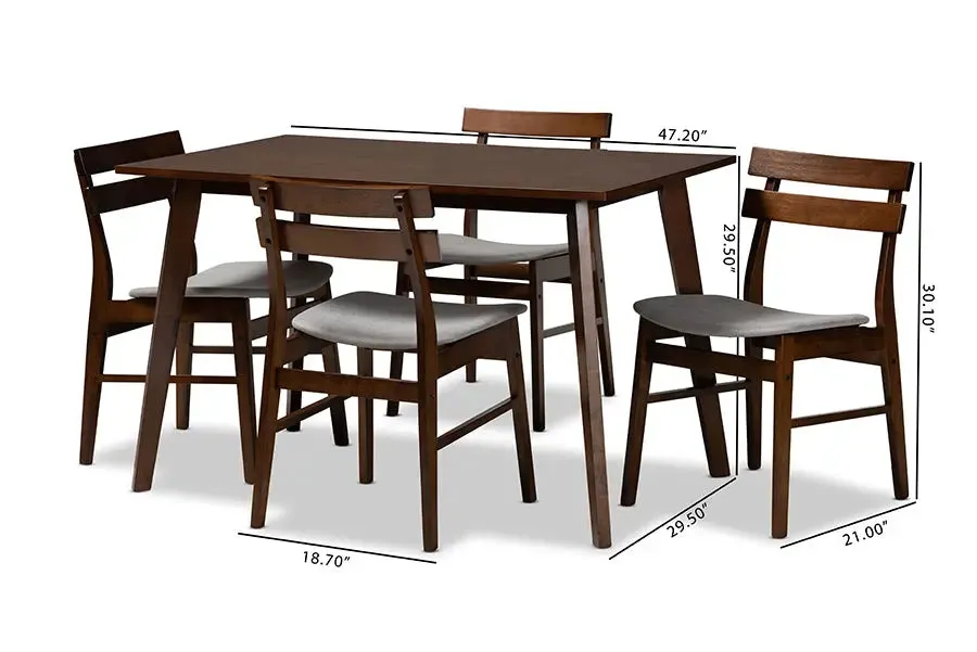 Homer Light Grey Fabric Upholstered/Walnut Brown Finished Wood 5pcs Dining Set, Rectangular Table top