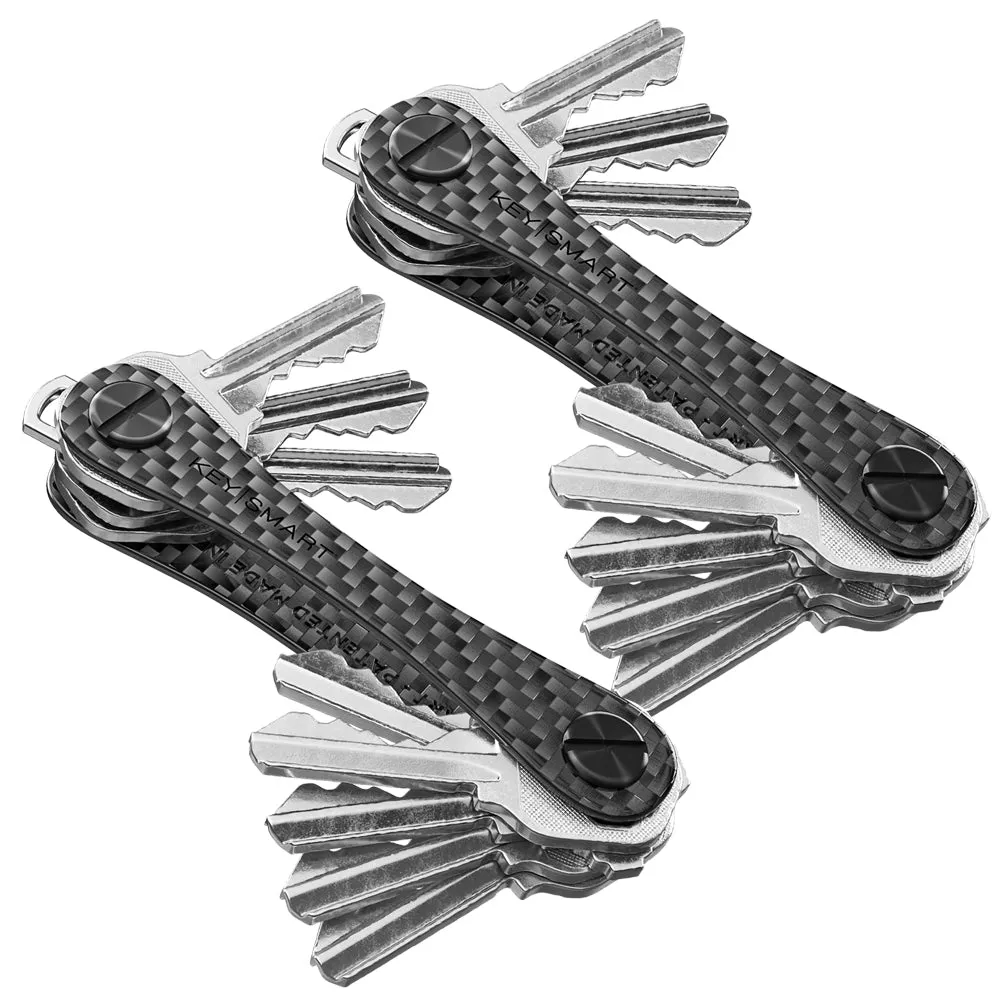 KeySmart Original - Compact Key Holder and Keychain Organiser (Up to 8 Keys) - Carbon Fiber 3K - 2 Pack