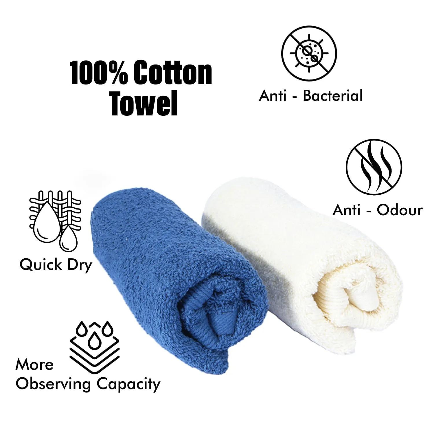 Kuber Industries 525 GSM Cotton Hand Towels |Super Soft, Quick Absorbent & Anti-Bacterial|Gym & Workout Towels|Pack of 12 (Blue & Ivory)