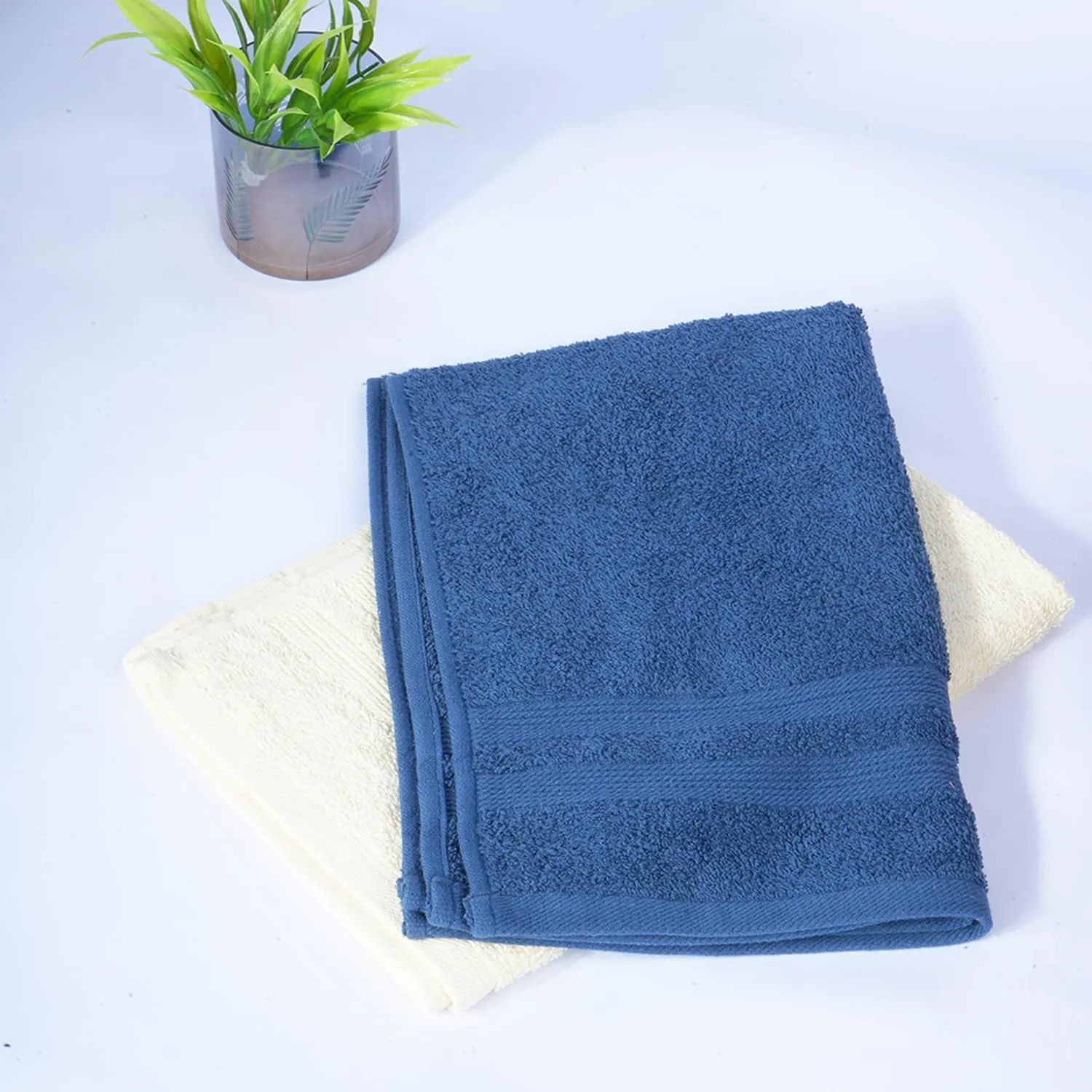 Kuber Industries 525 GSM Cotton Hand Towels |Super Soft, Quick Absorbent & Anti-Bacterial|Gym & Workout Towels|Pack of 12 (Blue & Ivory)