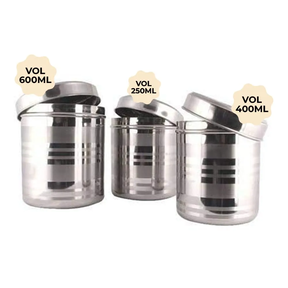 Kuber Industries Stainless Steel Kitchen Containers Set | Durable & Stackable | Storage Canisters for Tea, Coffee & Sugar | Kitchen Storage Container Set of 3 - Assorted (Pack Of 2)