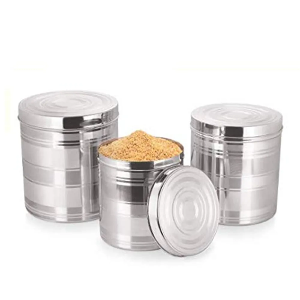 Kuber Industries Stainless Steel Kitchen Containers Set | Durable & Stackable | Storage Canisters for Tea, Coffee & Sugar | Kitchen Storage Container Set of 3 - Assorted (Pack Of 2)