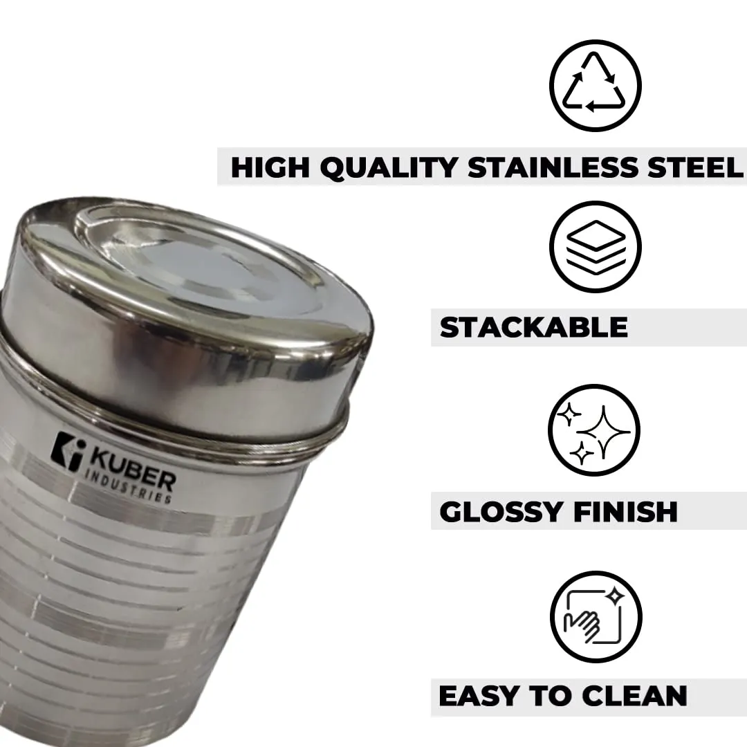 Kuber Industries Stainless Steel Kitchen Containers Set | Durable & Stackable | Storage Canisters for Tea, Coffee & Sugar | Kitchen Storage Container Set of 3 - Assorted (Pack Of 2)