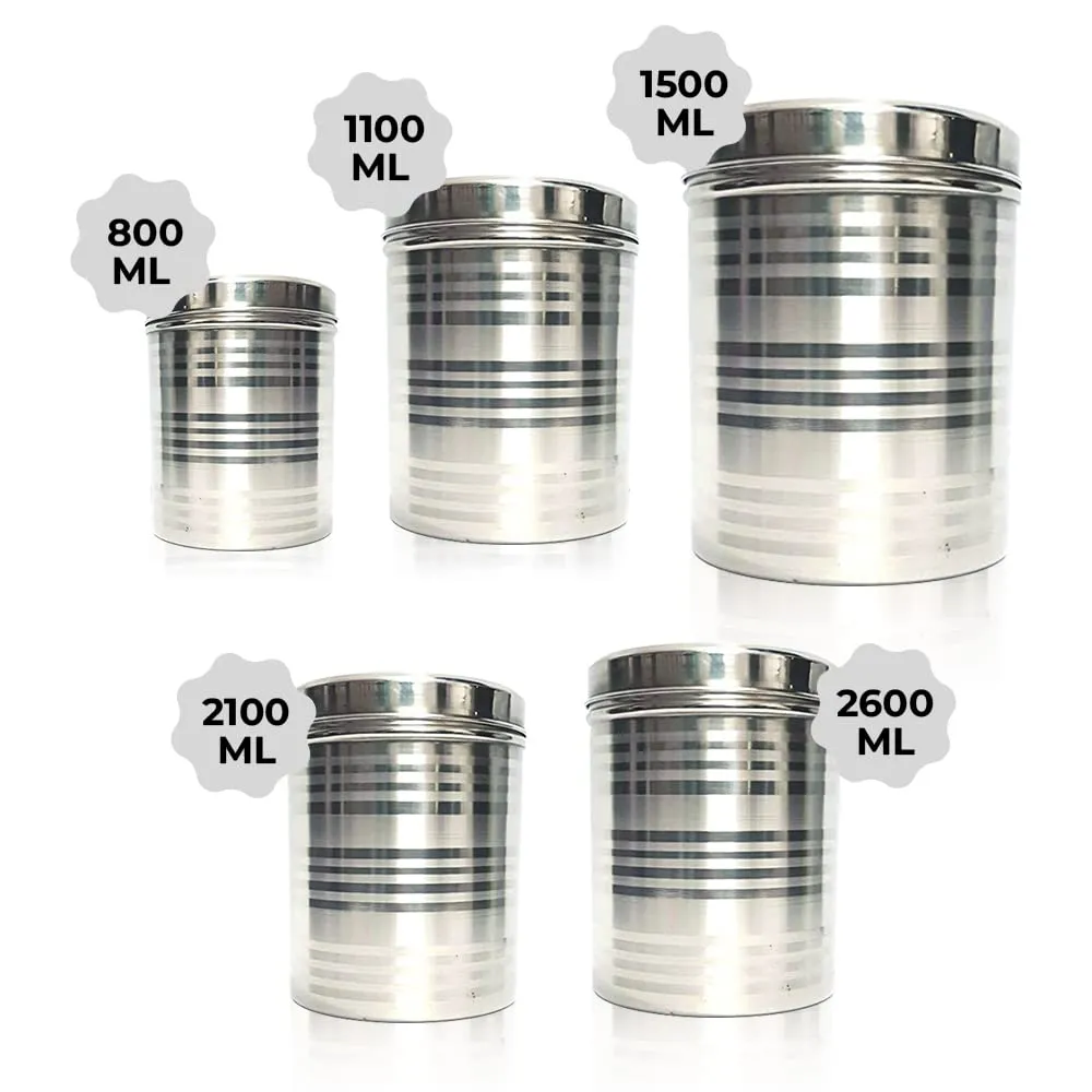 Kuber Industries Stainless Steel Kitchen Containers Set | Durable & Stackable | Wobble Free, Easy to Clean & Multipurpose | Kitchen Storage Container Set of 5 - Assorted (Pack of 4)