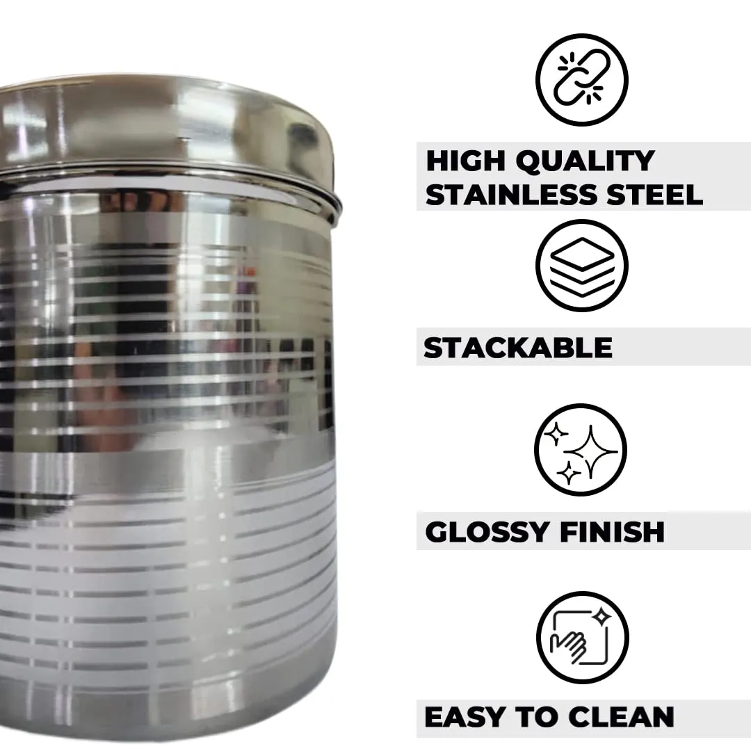 Kuber Industries Stainless Steel Kitchen Containers Set | Durable & Stackable | Wobble Free, Easy to Clean & Multipurpose | Kitchen Storage Container Set of 5 - Assorted (Pack of 4)