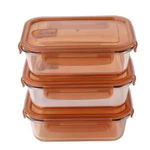 Kuber IndustriesBorosilicate Glass Kitchen Containers Set with Airvent PP Lid | Airtight Rectangular Fridge Storage Boxes for Grains, Pulses, Spices, Snacks | 970 ml Each | Transparent