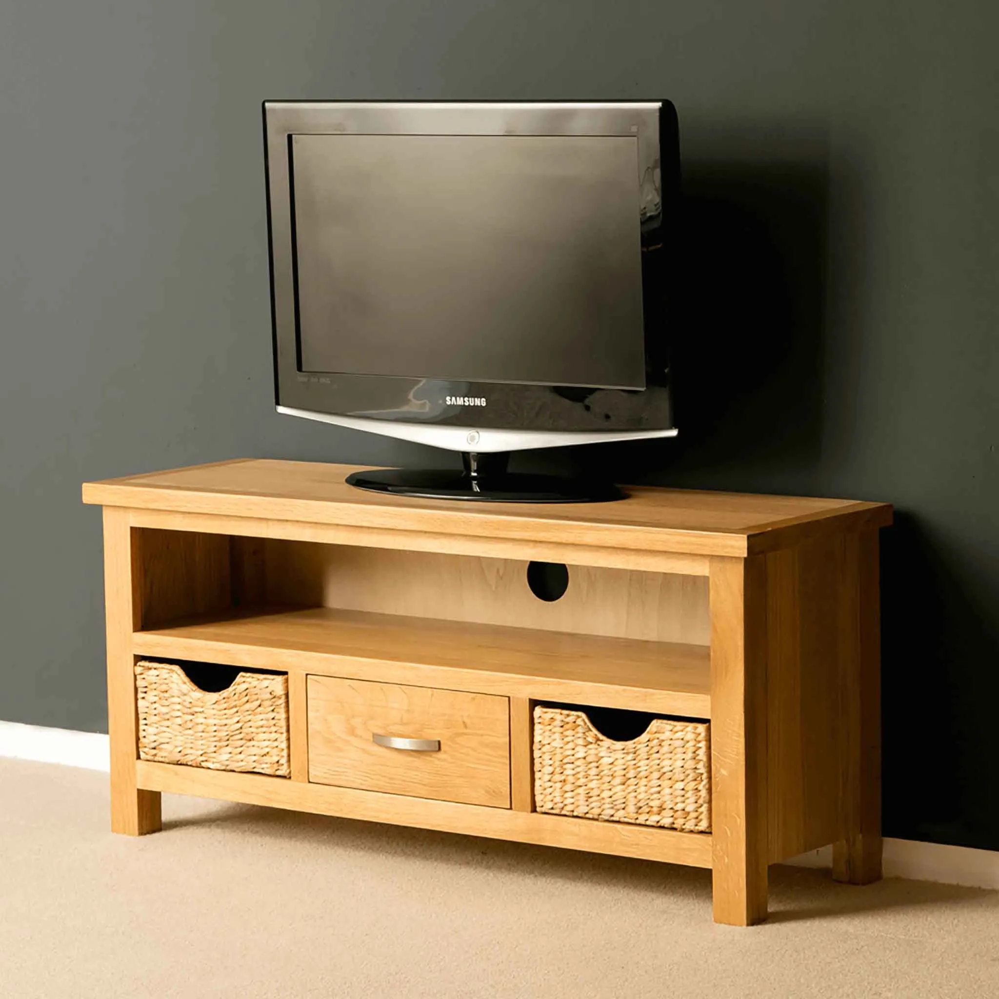 London Oak 110cm TV Stand with Baskets