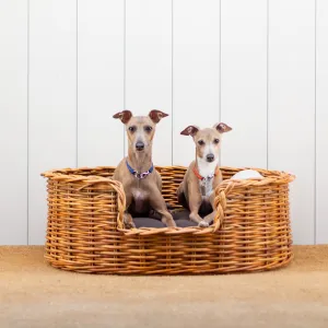 Oval Natural Rattan Dog Basket & Reversible Mattress Set