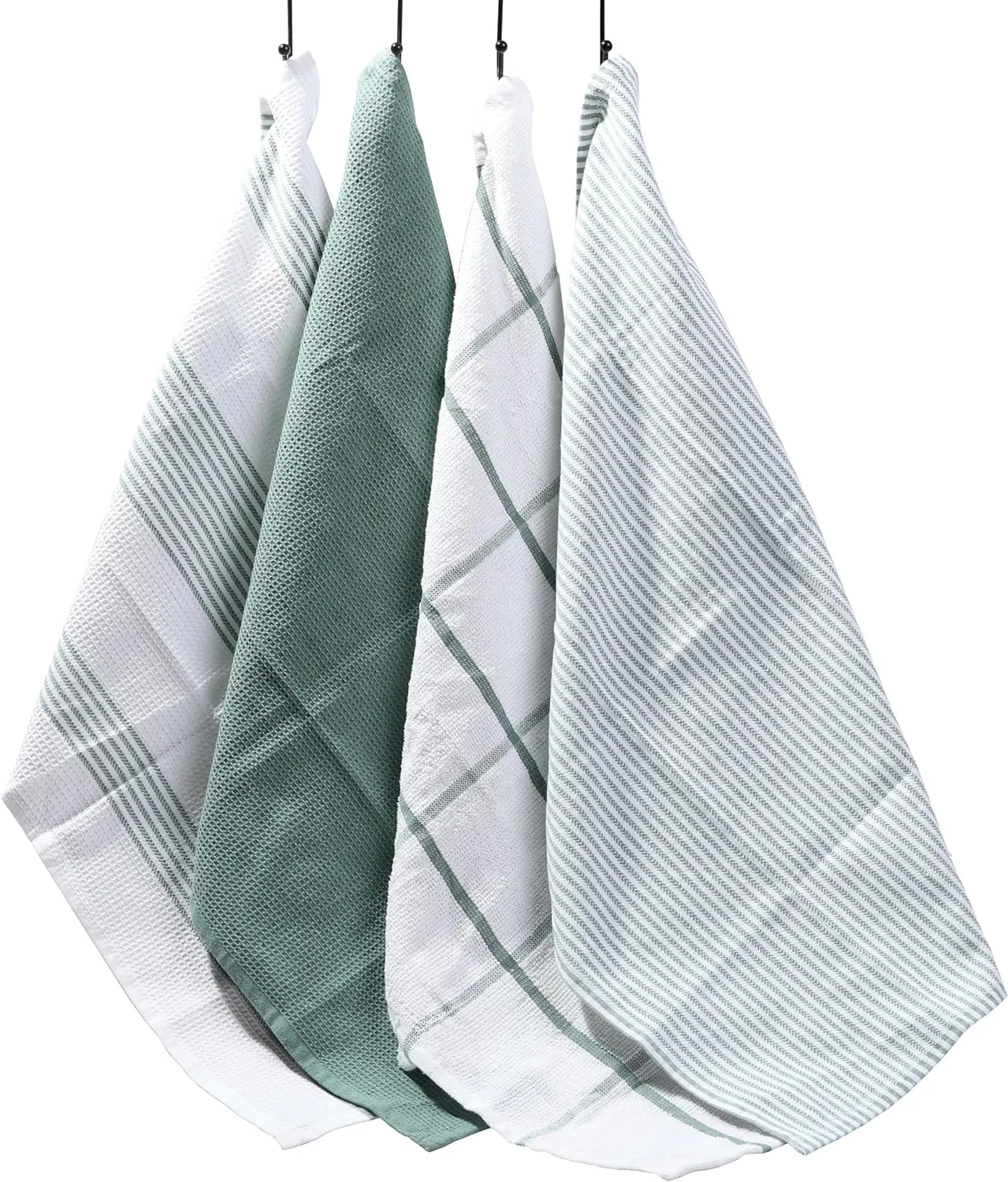 Pack of 4 Green Cotton Tea Towels for Drying Dishes and Cleaning Spills High Absorbency and Durability 65x45 cm by OLIVIA ROCCO