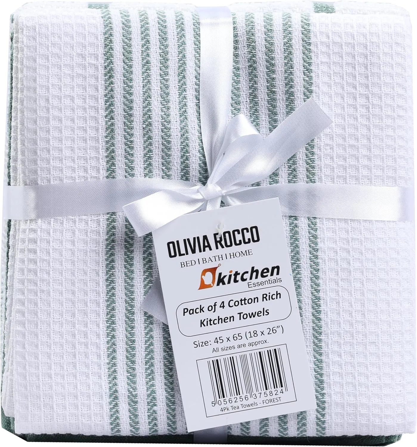 Pack of 4 Green Cotton Tea Towels for Drying Dishes and Cleaning Spills High Absorbency and Durability 65x45 cm by OLIVIA ROCCO