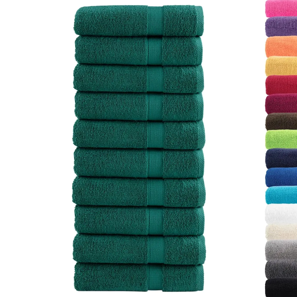 Premium Hand Towels 10 pcs Green 50x100 cm 600 gsm 100% Cotton