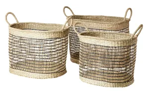 Set of Three Rectangular Seagrass Baskets - Natural and Black