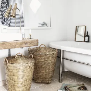 Set of Two Bamboo Lidded Laundry Baskets