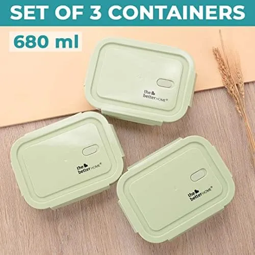 The Better Home Food Containers Green (Pack of 3) | Food Jars & Containers|Food Storage For Kitchen & SAVYA HOME 3mm HA Tope (16cm)-1.0ltr |Pack and Store Combo (3 Containers   Tope)