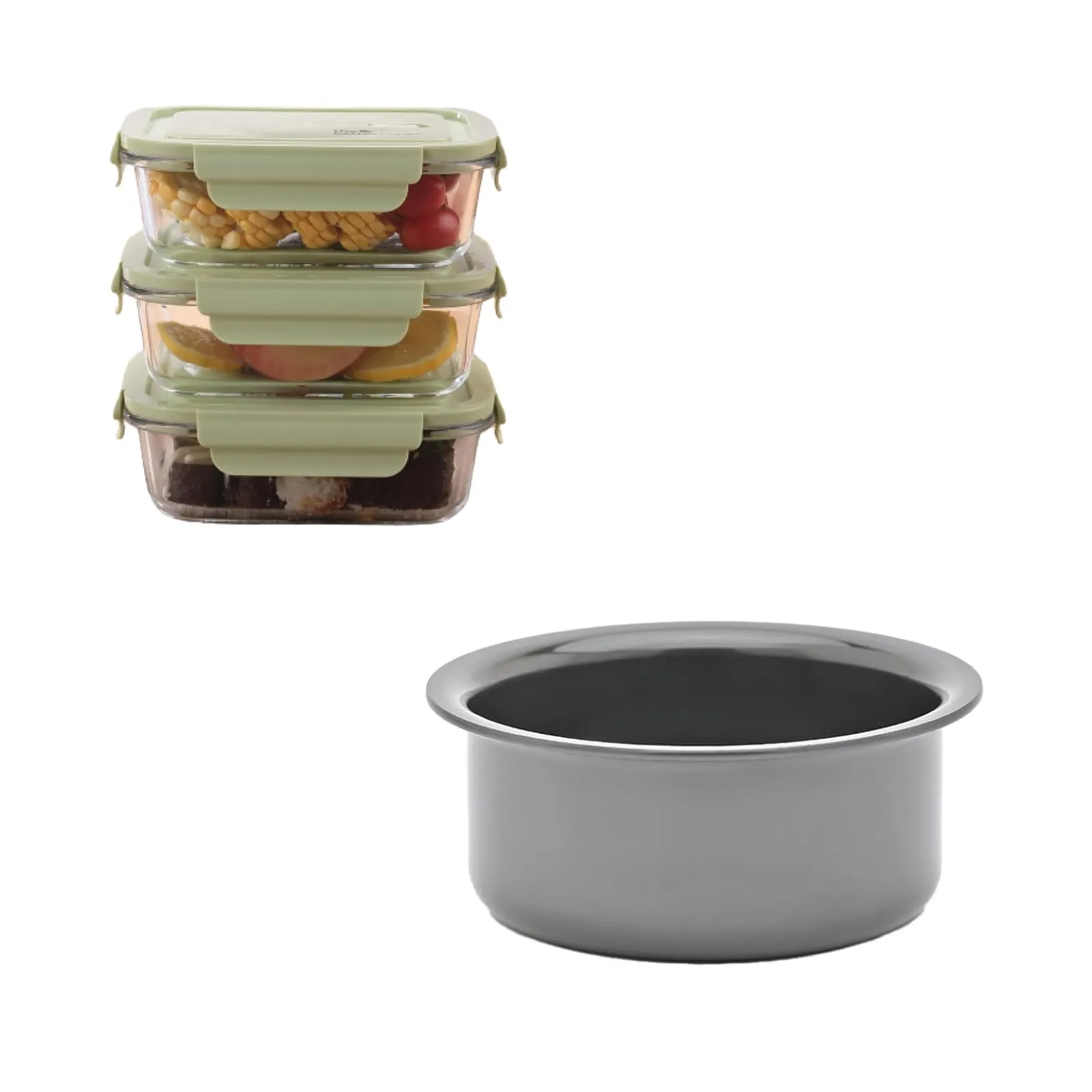 The Better Home Food Containers Green (Pack of 3) | Food Jars & Containers|Food Storage For Kitchen & SAVYA HOME 3mm HA Tope (16cm)-1.0ltr |Pack and Store Combo (3 Containers   Tope)