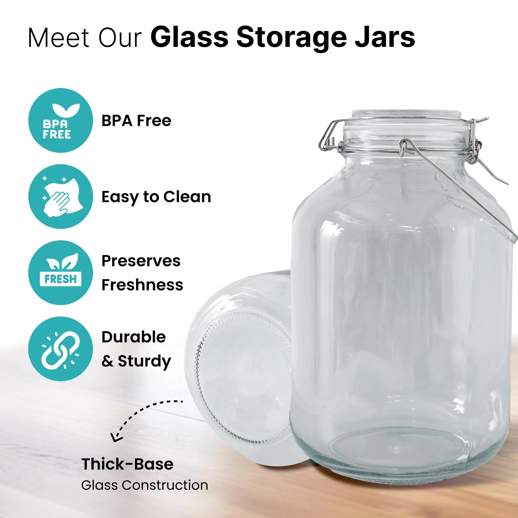 The Better Home Glass Jar for Kitchen 4900 ml Mason Jars with Lids | Airtight Containers For Storage with Stainless Steel Handle & Leakproof Rubber Gasket|Storage Organizer for Kitchen