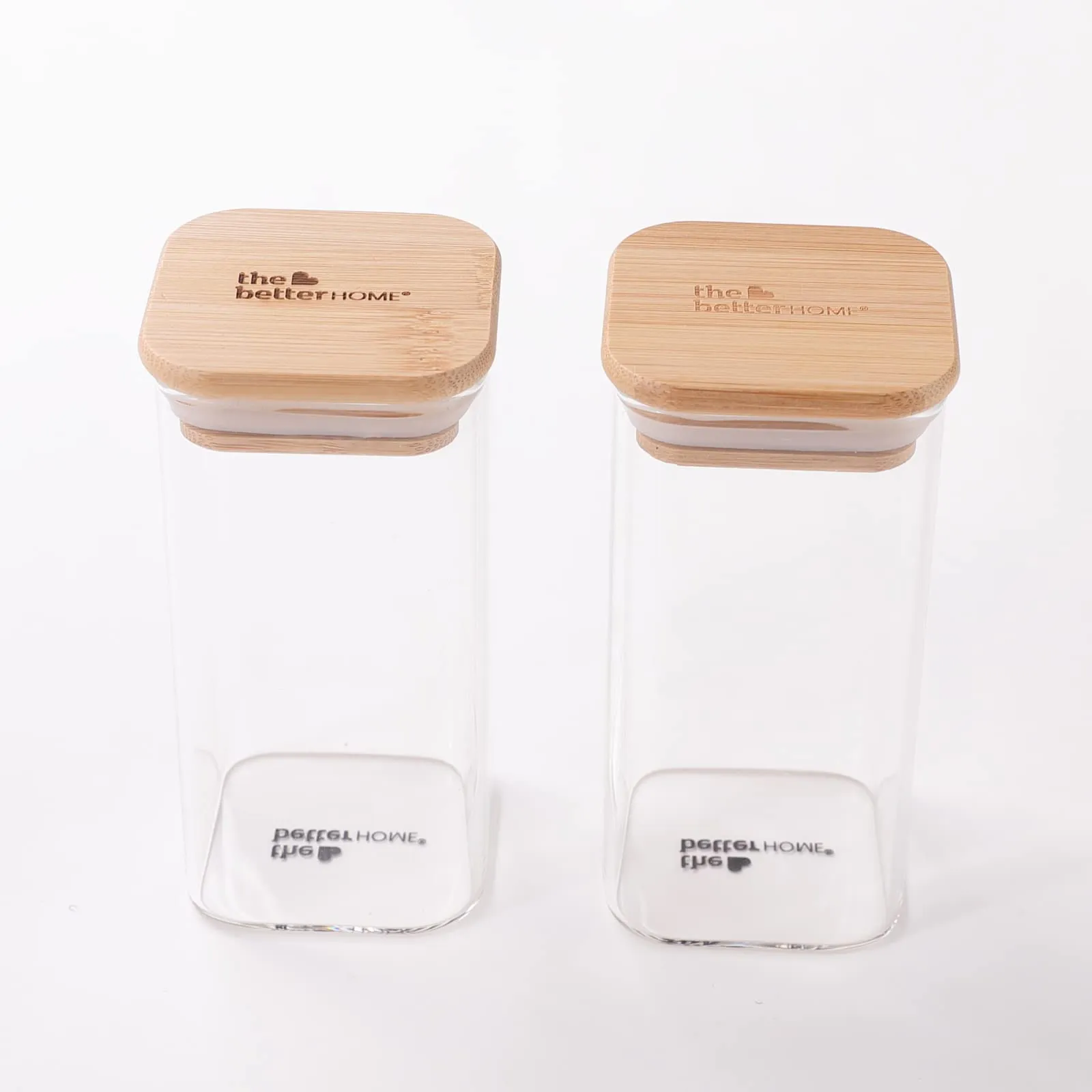 The Better Home Pack of 2 Kitchen Accessories Item with Bamboo Lid I Rectangular Transparent Airtight Borosilicate Kitchen Containers Set | Glass Jars for Cookies Snacks Tea Coffee Sugar | 300 ml Each