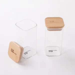 The Better Home Pack of 2 Kitchen Accessories Item with Bamboo Lid I Rectangular Transparent Airtight Borosilicate Kitchen Containers Set | Glass Jars for Cookies Snacks Tea Coffee Sugar | 300 ml Each