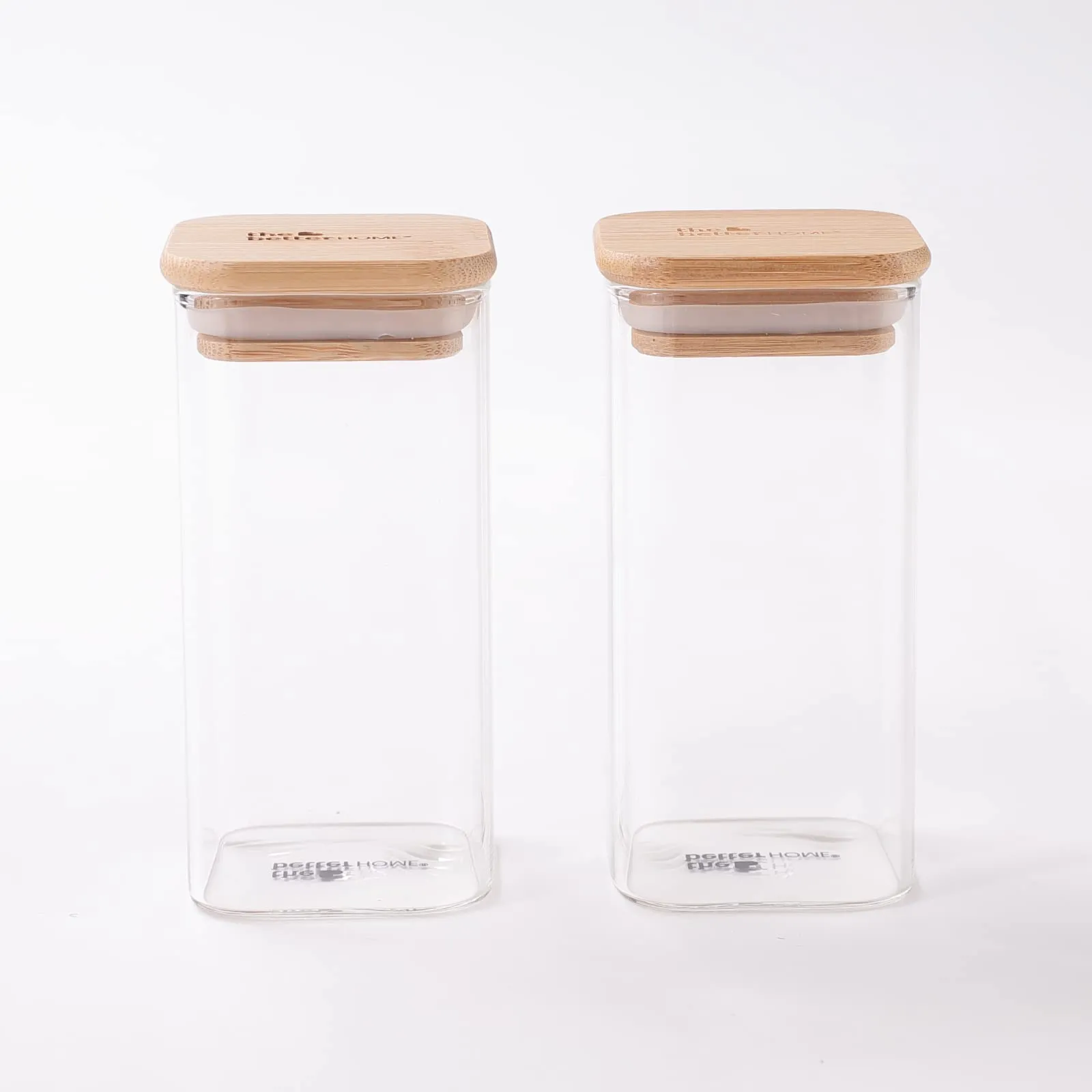 The Better Home Pack of 2 Kitchen Accessories Item with Bamboo Lid I Rectangular Transparent Airtight Borosilicate Kitchen Containers Set | Glass Jars for Cookies Snacks Tea Coffee Sugar | 300 ml Each