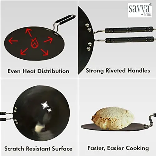 The Better Home Pack of 6 1000 ml Each Kitchen Accessories Items with Bamboo Lid & 1 Hard Anodized Roti Tawa with Handle | Scratch Resistant Surface | Riveted Handles | 25 Cm Diameter | Black