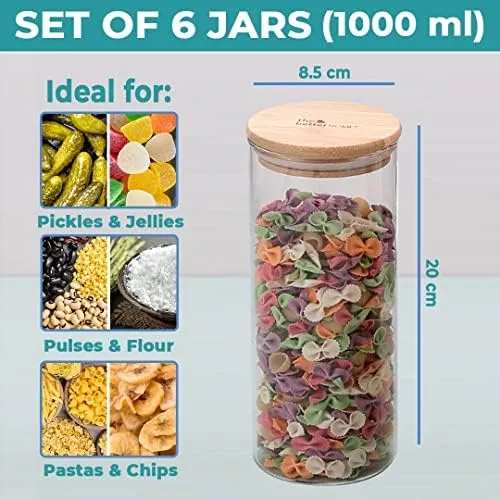 The Better Home Tall Jars 1000ml (Pack of 6) | Food Jars & Containers|Food Storage For Kitchen & SAVYA HOME 5 pcs Tope Set |Pack and Store Combo (2 Jars   Tope Set)