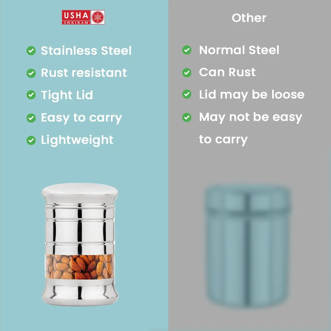 USHA SHRIRAM Stainless Steel Containers For Kitchen | Kitchen Storage Container | Canister | Kitchen Storage Organiser | Dabba For Kitchen | Rust Proof | Multi Purpose Box (Design 2-750ml (2Pcs))