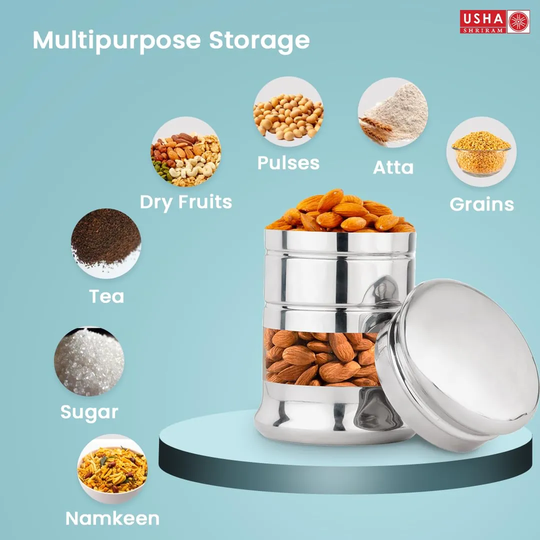 USHA SHRIRAM Stainless Steel Containers For Kitchen | Kitchen Storage Container | Canister | Kitchen Storage Organiser | Dabba For Kitchen | Rust Proof | Multi Purpose Box (Design 2-750ml (2Pcs))