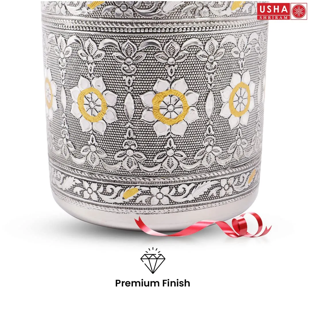 USHA SHRIRAM Stainless Steel Crafted Storage Box (800ml) | Gift Set | Kitchen Storage Organiser | Dabba For Kitchen | Rust Proof | Multi Purpose Box (Silver)