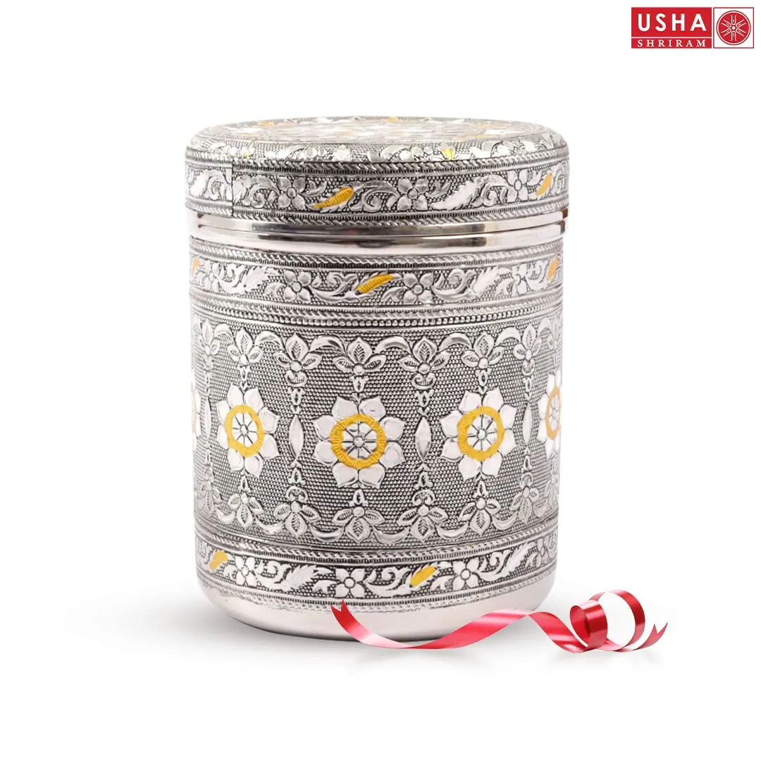 USHA SHRIRAM Stainless Steel Crafted Storage Box (800ml) | Gift Set | Kitchen Storage Organiser | Dabba For Kitchen | Rust Proof | Multi Purpose Box (Silver)