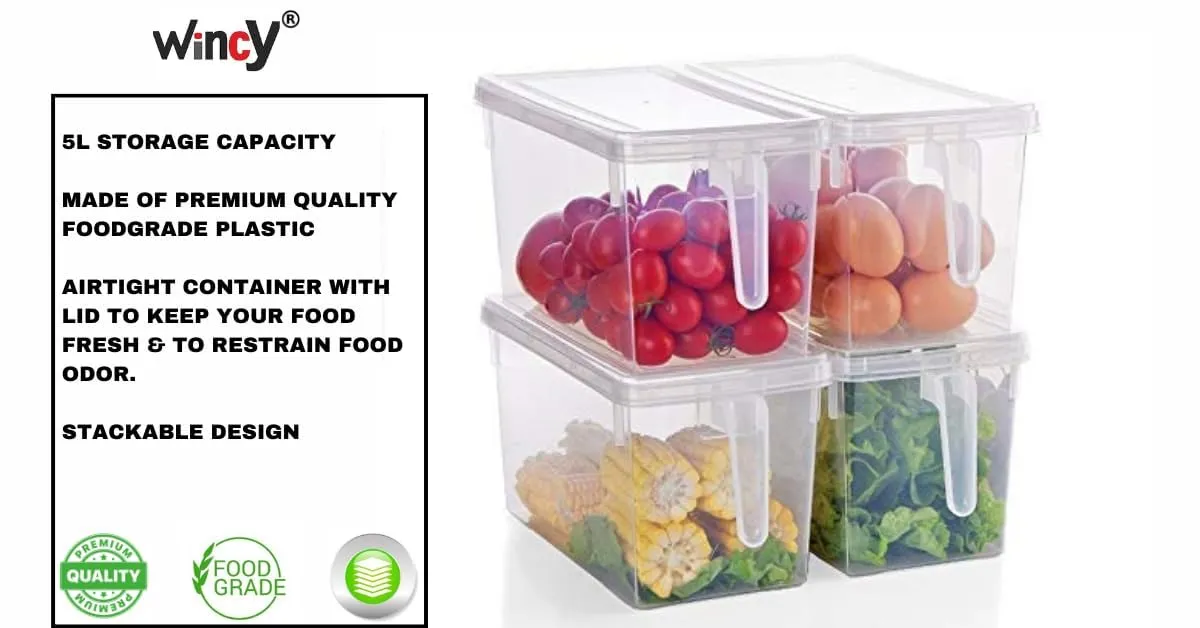 Wincy Fridge Storage Boxes Food Grade Containers Plastic Storage Box with Lid and Handle - 5L Air tight (2)