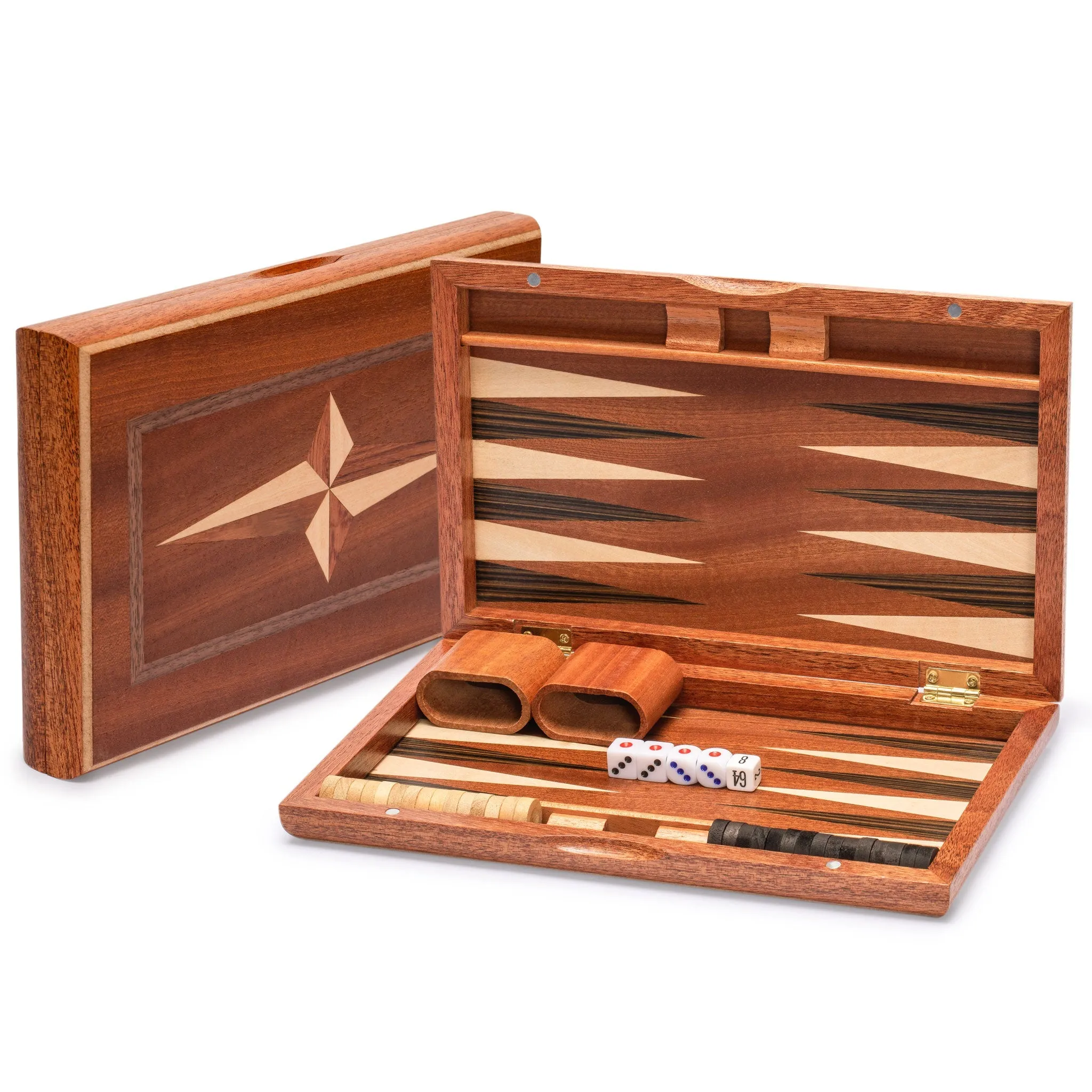 Wooden Inlaid Backgammon Game Set, "Sentinel" - 11"