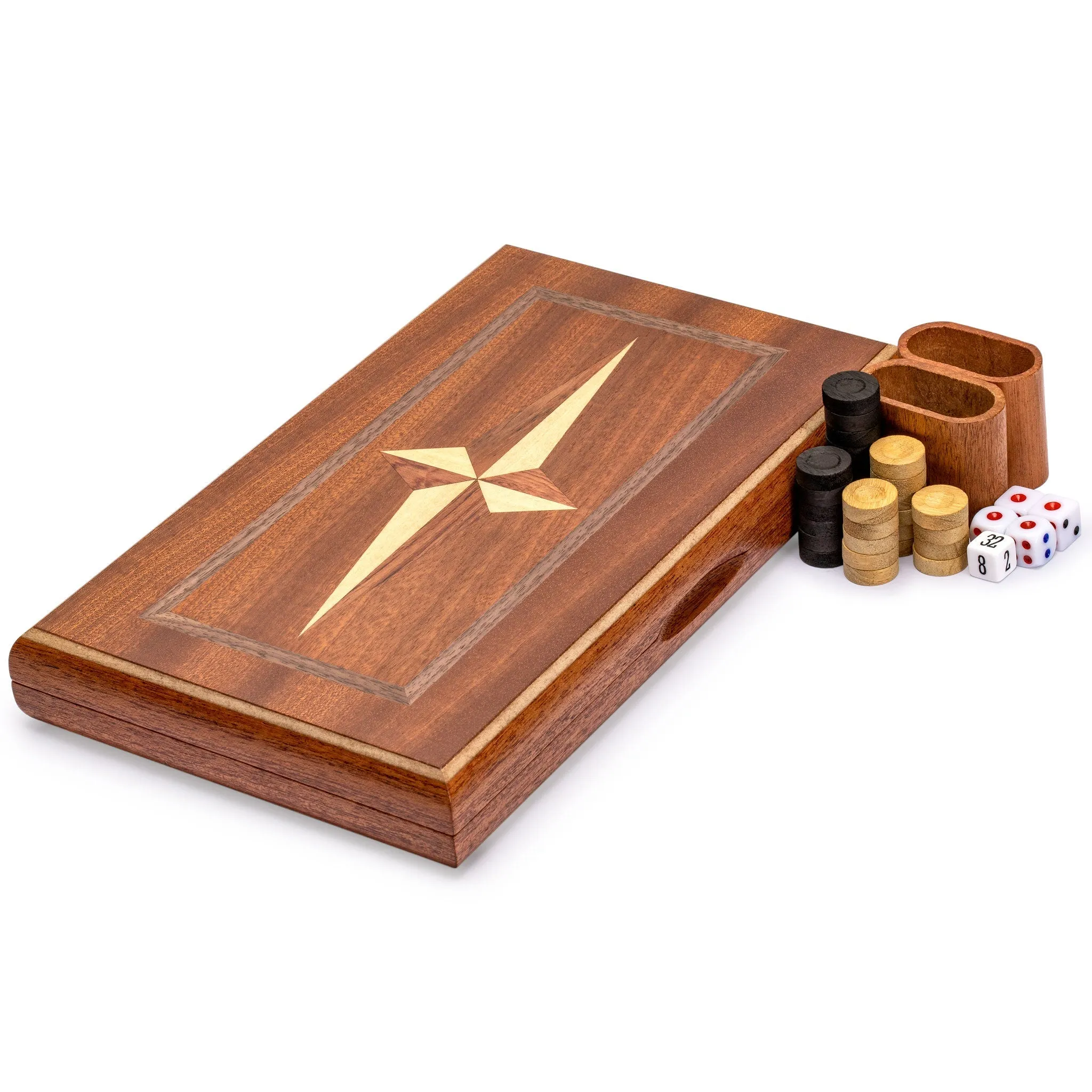 Wooden Inlaid Backgammon Game Set, "Sentinel" - 11"