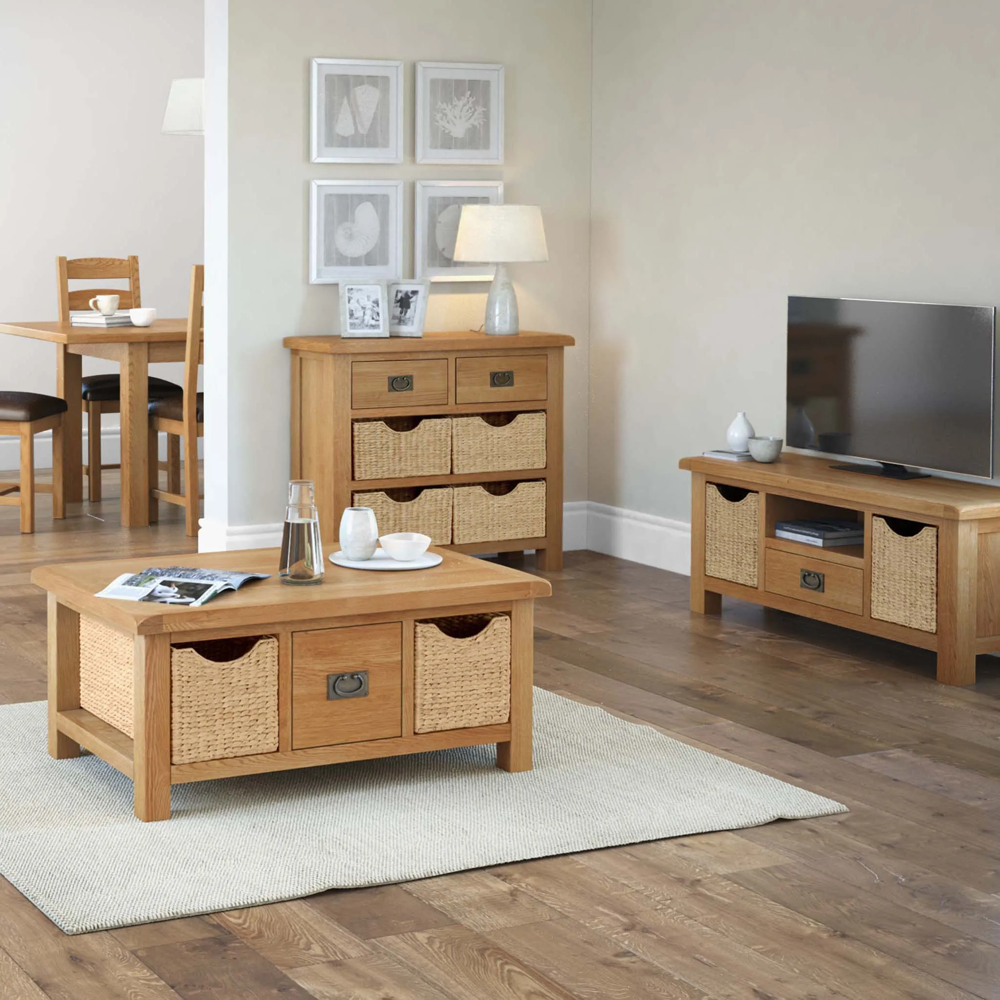 Zelah Oak 120cm TV Stand with Baskets